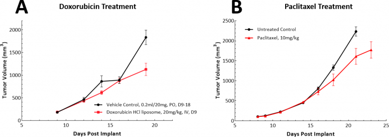 Fig. 3: Response of LL/2 SC tumors to single agent doxorubicin or paclitaxel treatment.