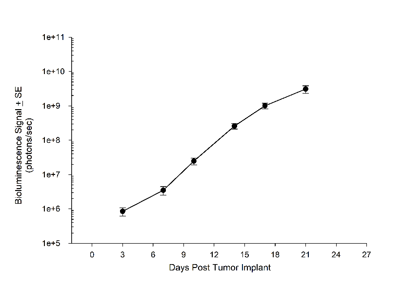 Figure 1A: NCI-H1975-Luc Mean BLI Signal for Metastatic Disease Progression