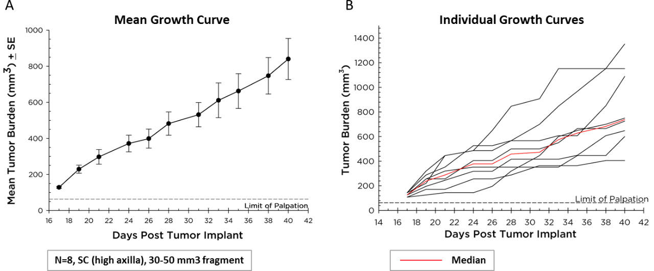 Fig. 1 (A&B) – Pan02 Pancreatic Cancer Growth in C57BL/6 Mice