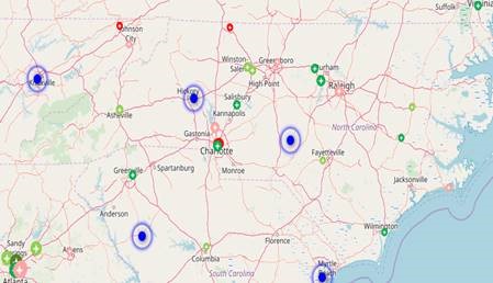 Spatial Cluster Analysis identifies patient clusters with no investigator nearby to identify opportunities for development.